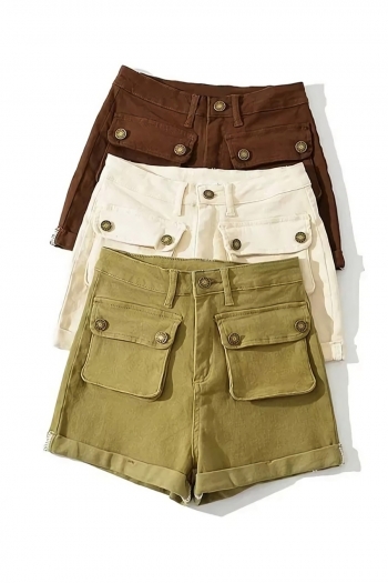 summer new stylish 3 colors zip-up pocket slight stretch high waist casual denim shorts