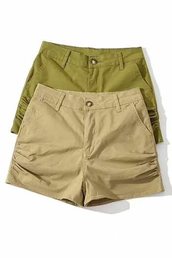 summer new stylish zip-up pocket slight stretch pleated high waist casual shorts