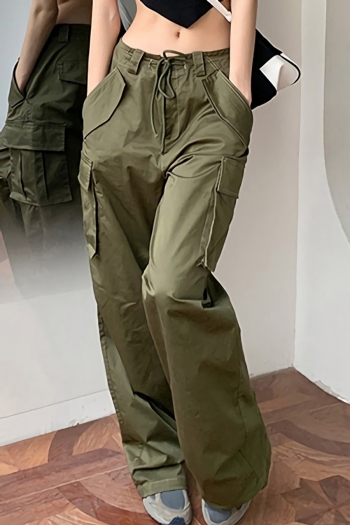 xs-l autumn new 4 colors pure cotton non-stretch tatting drawstring pockets button zip-up stylish high quality all-match straight cargo pants