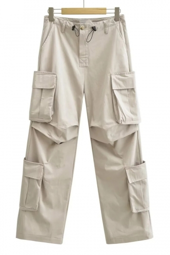 autumn new 3 colors pure cotton non-stretch tatting drawstring pockets button zip-up stylish high quality all-match straight cargo pants