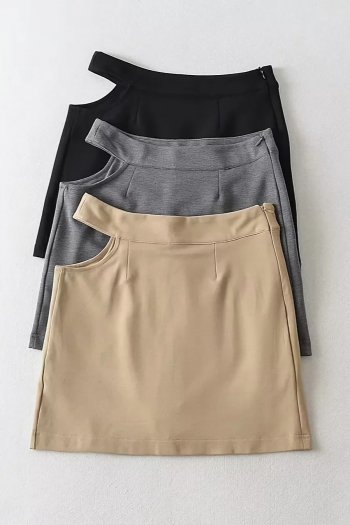 summer 3 colors slight stretch high waist zip-up side hollow pocket stylish all-match mini skirt(with lined)