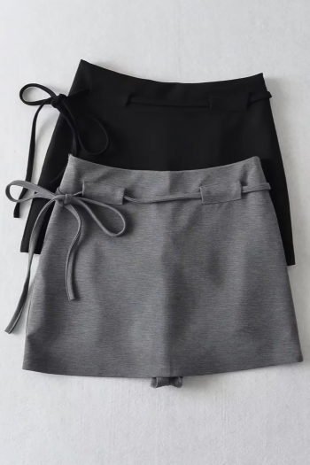 early autumn new two colors stretch high waist zip-up side stylish all-match mini skirt with string belt(with lined)
