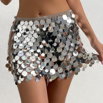 new explosive acrylic sequins metal chain slit high quality sexy hot mini skirt