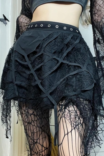 autumn new gothic style punk spider web fringe slight stretch mini skirt
