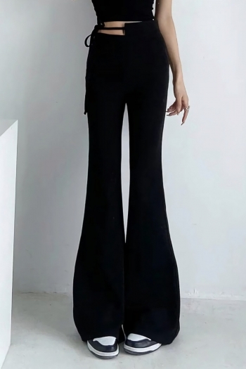 autumn new two colors slight stretch high waist lace-up zip-up side stylish all-match bell-bottoms