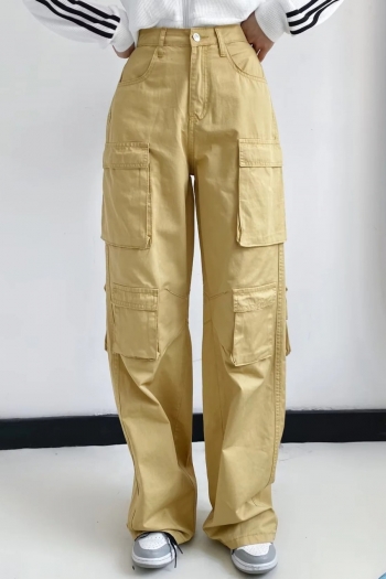 xs-xl autumn & winter new two colors slight stretch high waist pocket button zip-up stylish casual straight high quality cargo pants