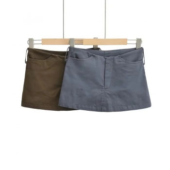 early autumn new two colors slight stretch low waist pocket zip-up stylish all-match mini skirt(with lined)