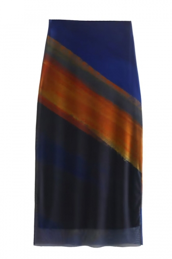 autumn new high stretch tie-dye printing mesh slim stylish maxi skirt(with lining)
