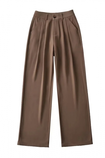 autumn new pure color slight stretch high waist pocket button zip-up straight stylish high quality suit pants