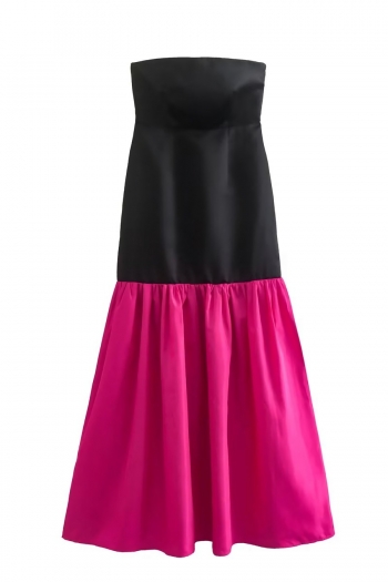 xs-l new non-stretch contrast color tube design spliced stylish maxi dress