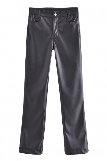 xs-l slight stretch pu pocket zip-up button stylish pants