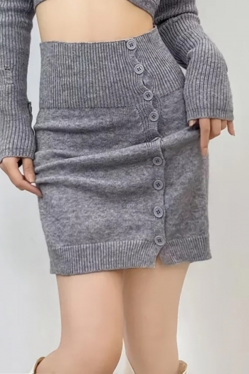 three colors knitted slight stretch single-breasted stylish all-match mini skirt