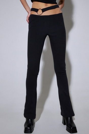 slight stretch ribbed knit metallic-ring connected all-match flared pants