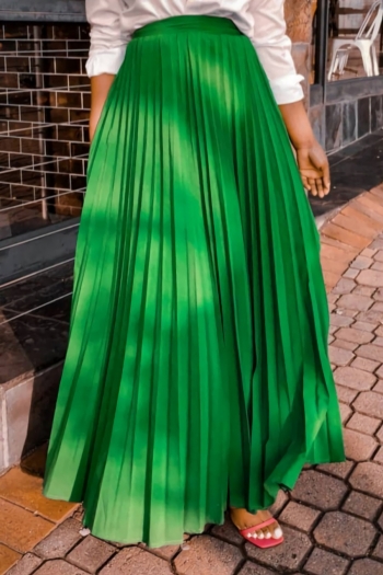 slight stretch 2 colors plus-size high waist zip-up pleated skirt