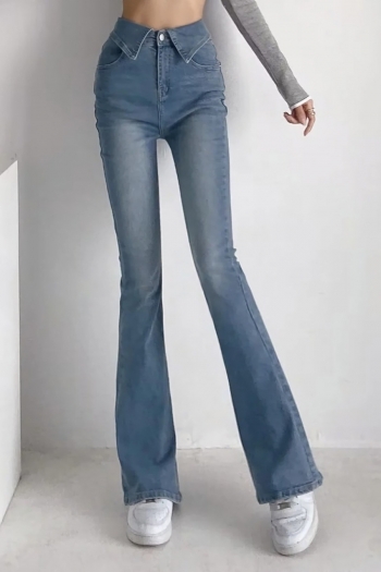 xs-l 3 colors slight stretch high waist pockets zip-up stylish flared jeans