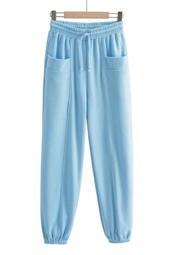 five colors knitted slight stretch high waist drawstring stylish sweatpants