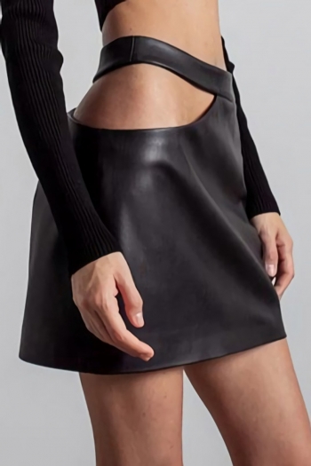 slight stretch pu hollow zip-up high waist sexy mini skirt(skirt only)