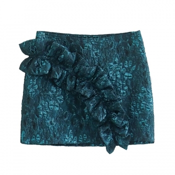 xs-l new non-stretch jacquard ruffle zip-up stylish retro mini skirt