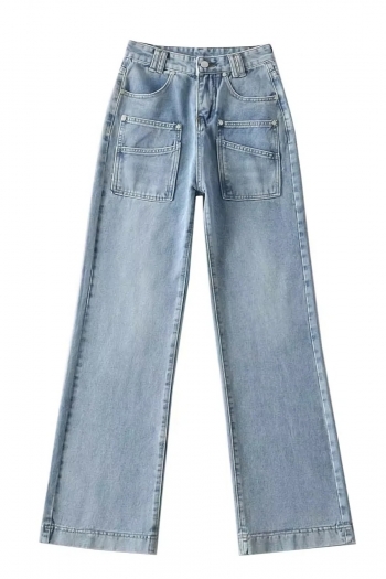 XS-XL two colors non-stretch high waist straight stylish all-match washed jeans