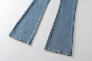 Slight stretch high waist stylish all-match washed flared jeans