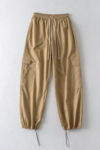 four colors non-stretch drawstring pocket stylish cargo pants