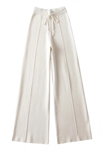 two colors knitted slight stretch high waist drawstring wide-leg stylish pants