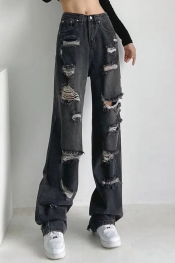non-stretch high waist pocket ripped straight stylish all-match jeans