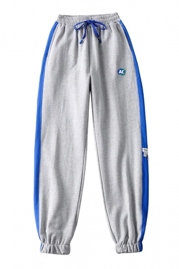 two colors contrast color stitching slight stretch drawstring stylish sweatpants