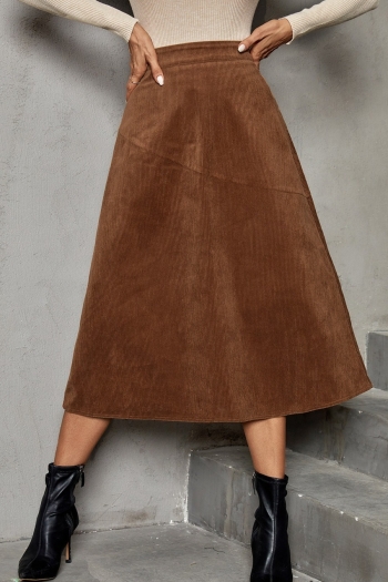 non-stretch solid color back zip-up high waist stylish all-match midi skirt