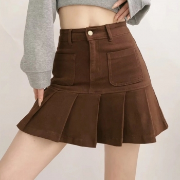 slight stretch 2 colors high waist stylish mini denim skirt(with lined)