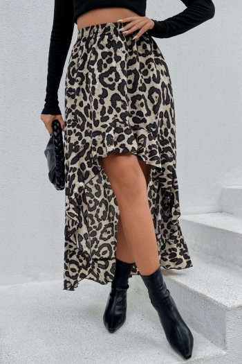 non-stretch leopard batch printing irregular stylish all-match midi skirt