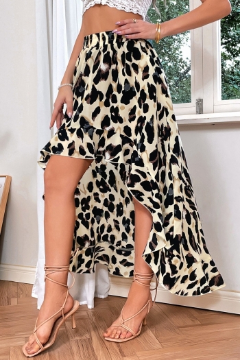 leopard batch printing non-stretch irregular fashion all-match midi skirt