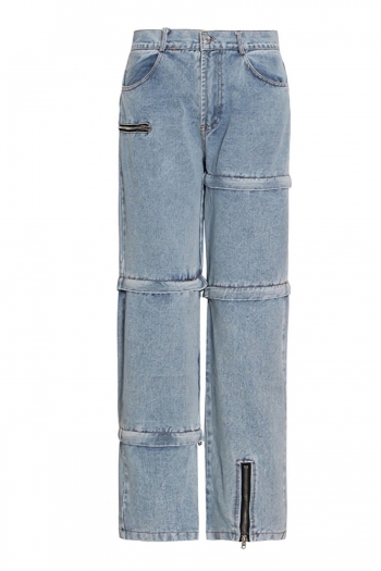 slight stretch high waist zip-up removable straight stylish high quality jeans