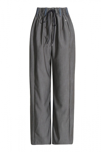 slight stretch contrast color denim stitching drawstring straight stylish pants