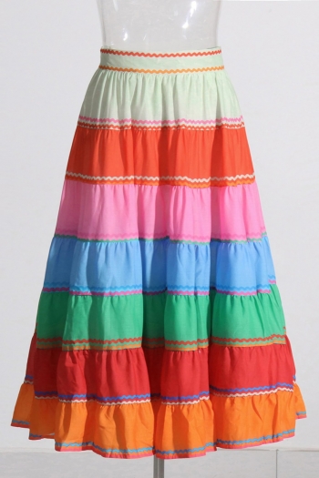 non-stretch rainbow striped high waist zip-up stylish high quality midi skirt