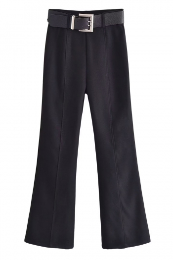 xs-l slight stretch solid zip-up with pu belt high waist casual flared pants