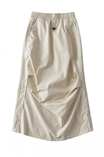 non-stretch 4 colors high waist drawstring pocket stylish all-match midi skirt