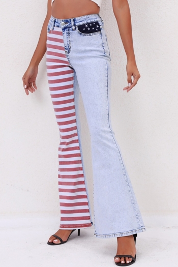 s-4xl plus size  american flag slight stretch stripe star print pocket stylish flared jeans