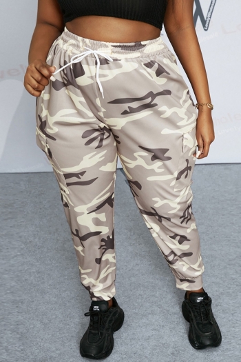 l-4xl plus size slight stretch high waist pocket camo printing casual pants