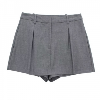 xs-l non-stretch simple solid color high waist zip-up casual skort