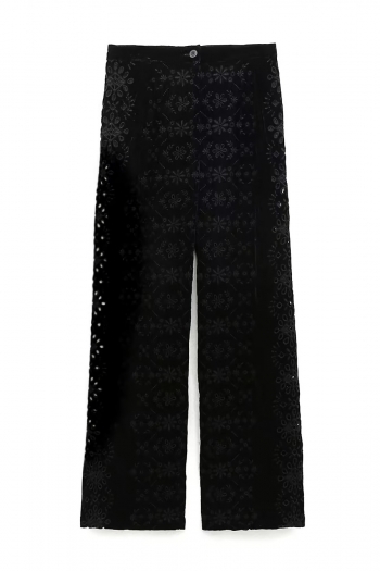 xs-l non-stretch embroidery button zip-up stylish straight pants