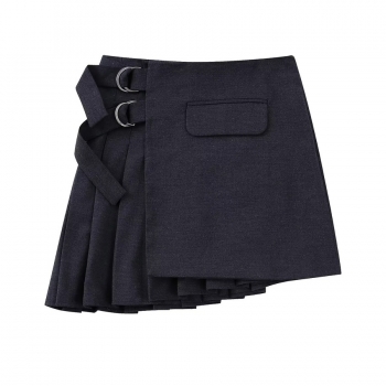 xs-l non-stretch solid color irregular pleated zip-up high waist sexy mini skirt
