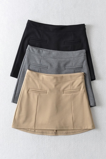 non-stretch solid color 3-colors zip-up high waist sexy mini skirt(with lined)