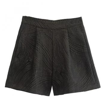non-stretch zip-up pocket jacquard high waist stylish shorts