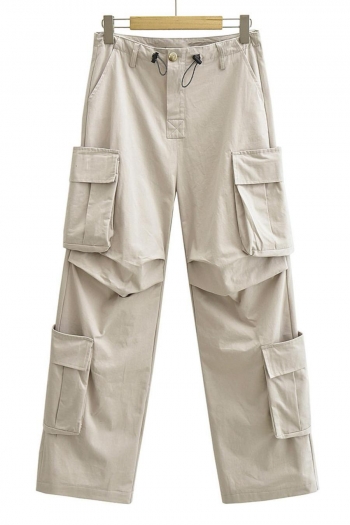 non-stretch 3-colors zip-up multi-pocket drawstring casual cargo pants