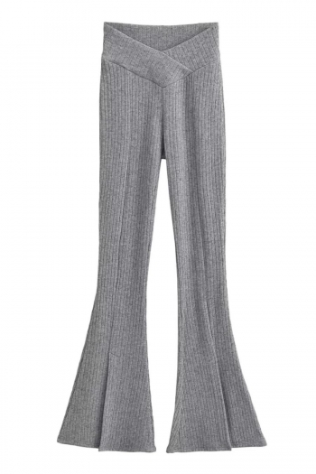 slight stretch solid color 5-colors slit knitted casual flared pants