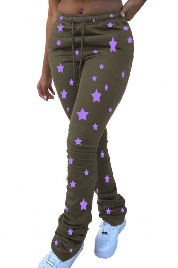 plus size slight stretch star printing drawstring casual pants(fa003267)