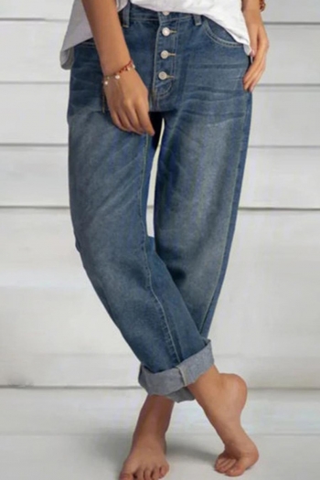 plus size non-stretch single breasted pocket casual straight-leg jeans