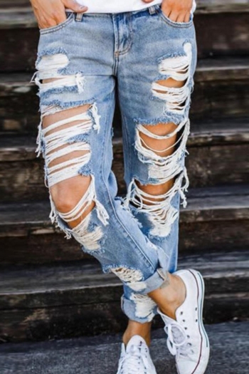 plus size non stretch denim hole street all-match jeans