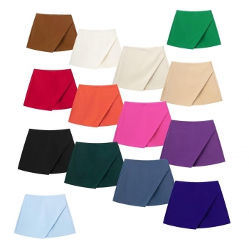 non-stretch orange multicolor irregular simple zip-up shorts